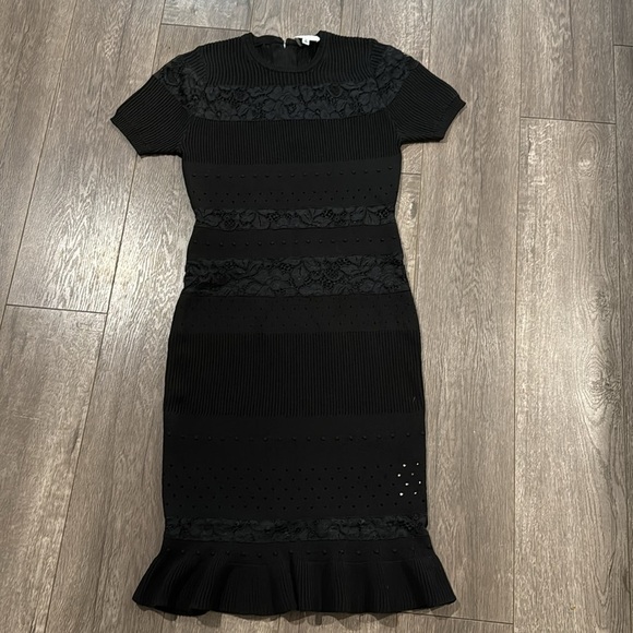 MILLY Lace Pointelle Dress Black Knit Panels M NWOT $450 - Picture 3 of 8